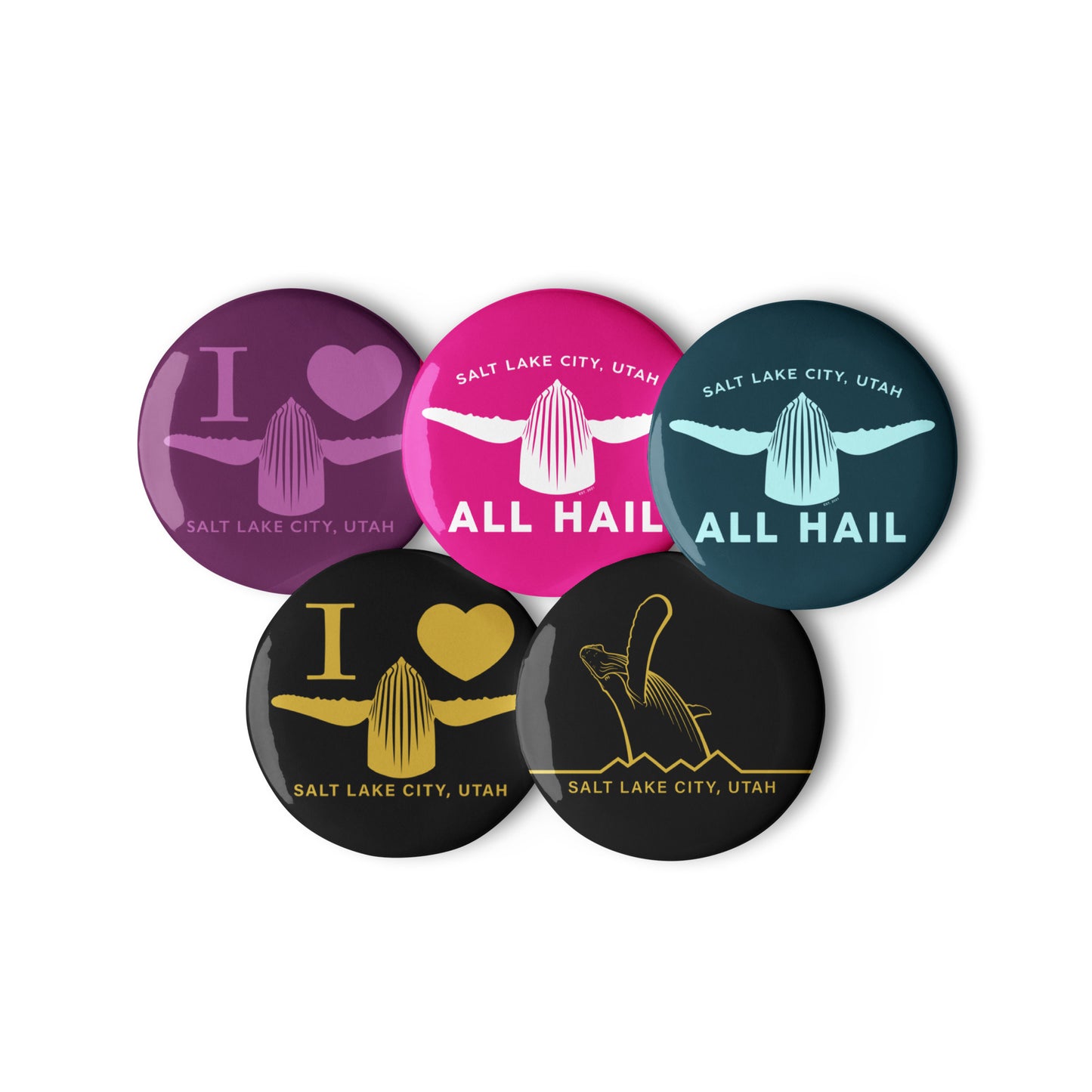 Salt Lake Whale: Set of 5 pin buttons